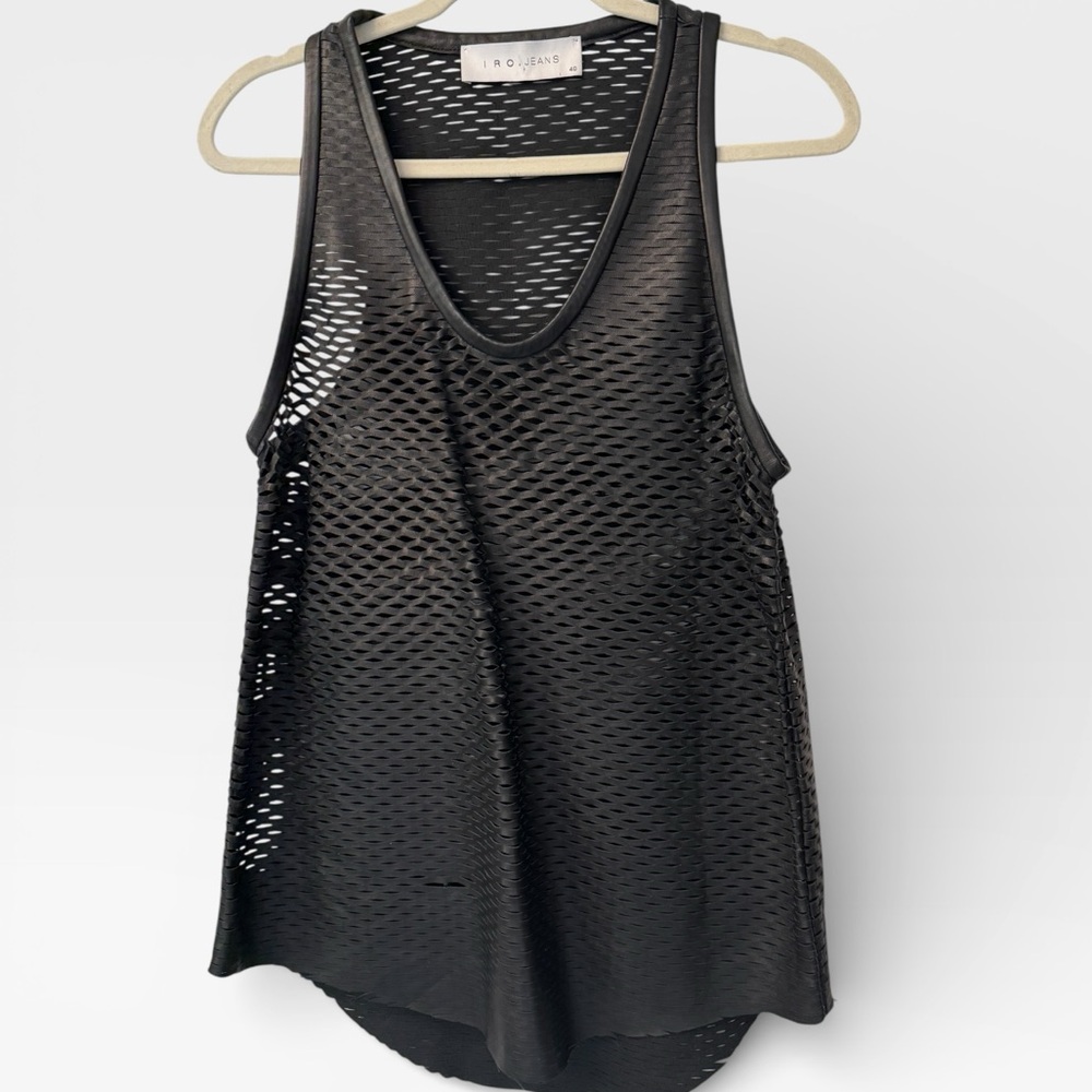IRO Black Leather  Perforated Racerback Tank Top. Size 40